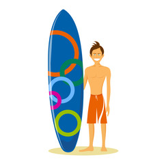 cheerful surfer on a white background