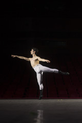 Male ballet dancer on one leg.