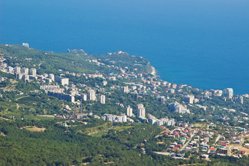 Aerial view of Yalta from Ai-Petri mountain. Crimea, Russia