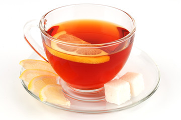 Glass cup filled with tea