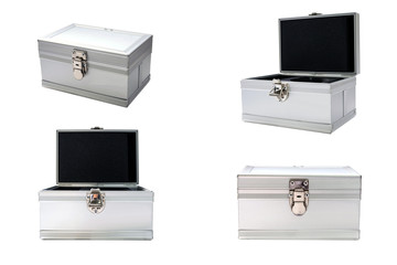 Aluminum  briefcase on white background.