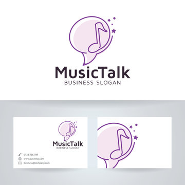 Music talk vector logo with business card template