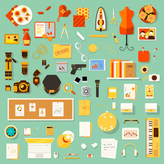 Color bright flat illustration of creative workplace of designer