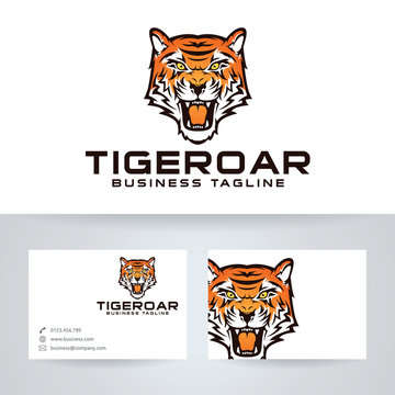 Tiger roar vector logo with business card template