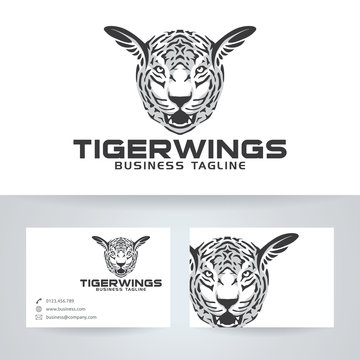 Tiger wings vector logo with business card template