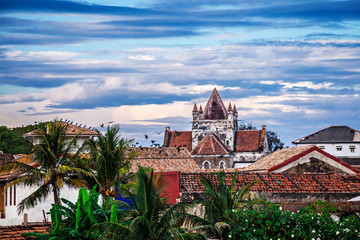 Beautiful scenery of ancient Dutch Galle Fort (UNESCO World Heritage Site) with Christian church