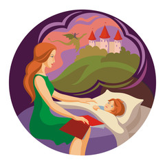 bedtime story
Молодая мама читает ребенку сказку перед сном