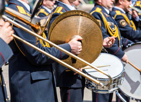 musicians of the military brass band at parade