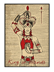 The tarot card in red. King of wands