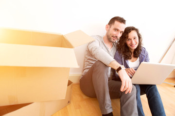 Young couple in love moved in their new flat