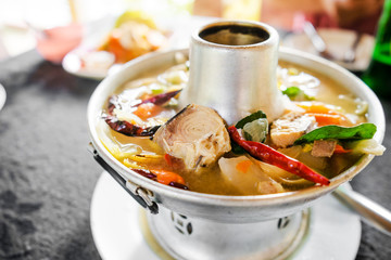 Tom Yum fish spicy soup with fresh water fish, Thai food.