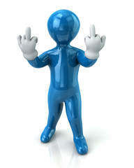 Blue man showhing middle finger