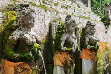 Fountains at Goagajah Temple (The Elephant Cave Temple). Ubud, Bali, Indonesia.