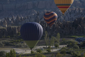 Balloons Cappadocia among the rocks. Cappadocia. Turkey.