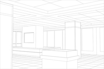 Interior office outlined. Tracing illustration of 3d