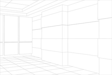 Interior office outlined. Tracing illustration of 3d