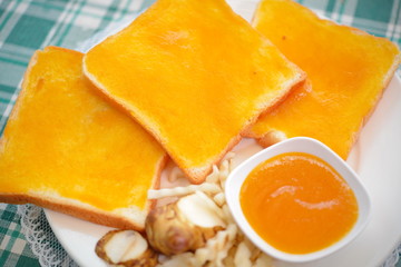 Breakfast toast with jam Helianthus tuberosus