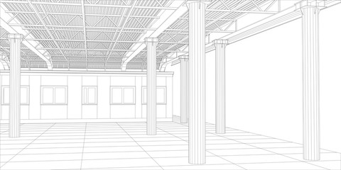 Abstract line vector construction industrial building.