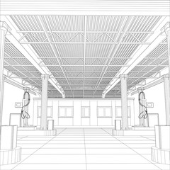 Gas station wire-frame line vector