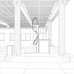 Gas station wire-frame line vector