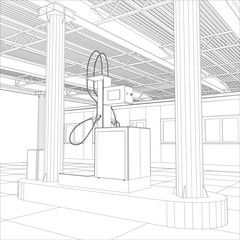 Gas station wire-frame line vector