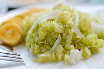 shredded rice grain with Coconut Flesh and Banana thaifood