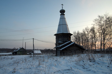 KOSMOZERO, KARELIA, RUSSIA - January, 2016: Church of the Assump