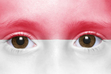 human's face with  indonesian flag
