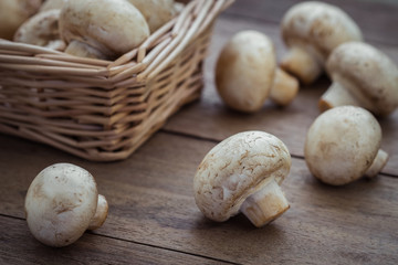 Mushrooms on wooden table