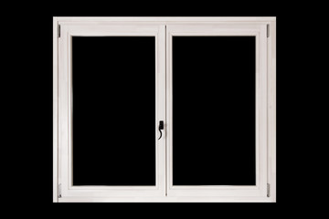white wooden double door window isolated on black background