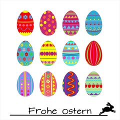 Set Bunte Ostereier - Motive Ornamente mehrfarbig mit Ostergruß - Fower Power - Set Colorful Easter eggs - Ornamental multicolored
