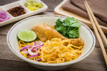 Noodles in chicken curry (Khao Soi), Thai food
