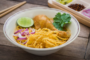 Noodles in chicken curry (Khao Soi), Thai food