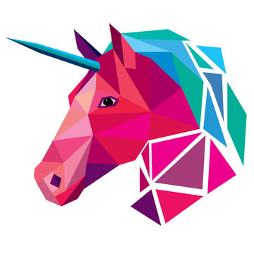 Unicorn head low poly design vector illustration isolated on white background.