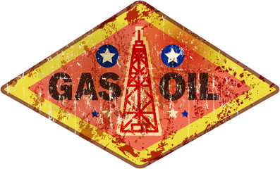 weathered retro oil and gas advertising sign, vector format