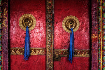 Door of Spituk monastery. Ladakh, India