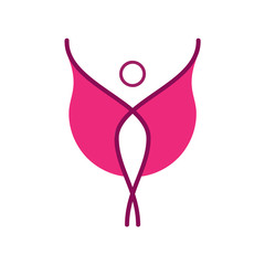 Vector sign pink model. Woman with wings or cloak