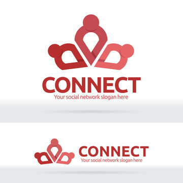 People Connect brand identity. Group of people meeting. Team work symbol. People holding hands. Communication company. Unity symbol. Crown sign.