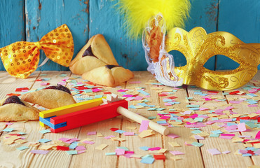 Purim celebration concept (jewish carnival holiday). selective focus
