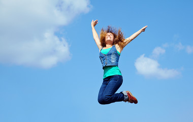 young woman jumping