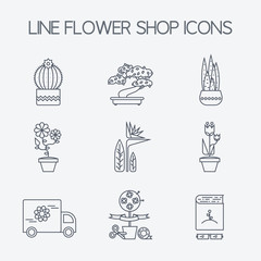 Set of linear icons for Flower or Florist shop.