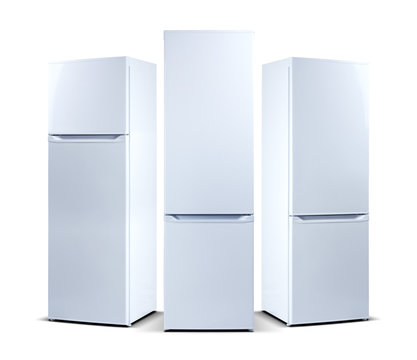 Three refrigerators isolated on white