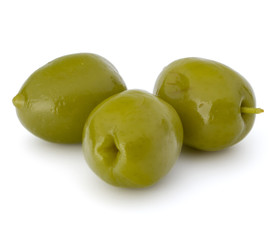 Green olives fruits isolated on white background cutout