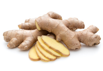 Fresh ginger root or rhizome isolated on white background cutout