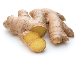 Fresh ginger root or rhizome isolated on white background cutout