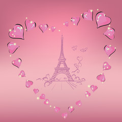 Fototapeta na wymiar Eiffel tower romantic heart frame vector illustration