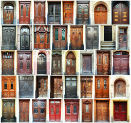 Compilation of old doors in Lviv, Ukraine