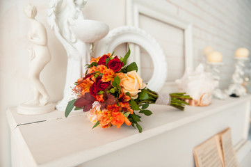 beautiful modern wedding bouquet on table