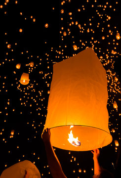 Floating lantern in Loy Kratong frstival, Chiangmai province of Thailand