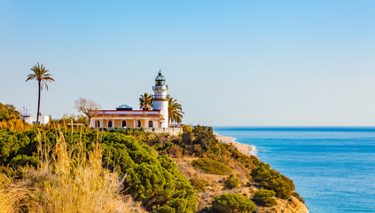 Fototapeta na wymiar Lighthouse overlooking the Mediterranean near Calella, Costa Brava, Spain